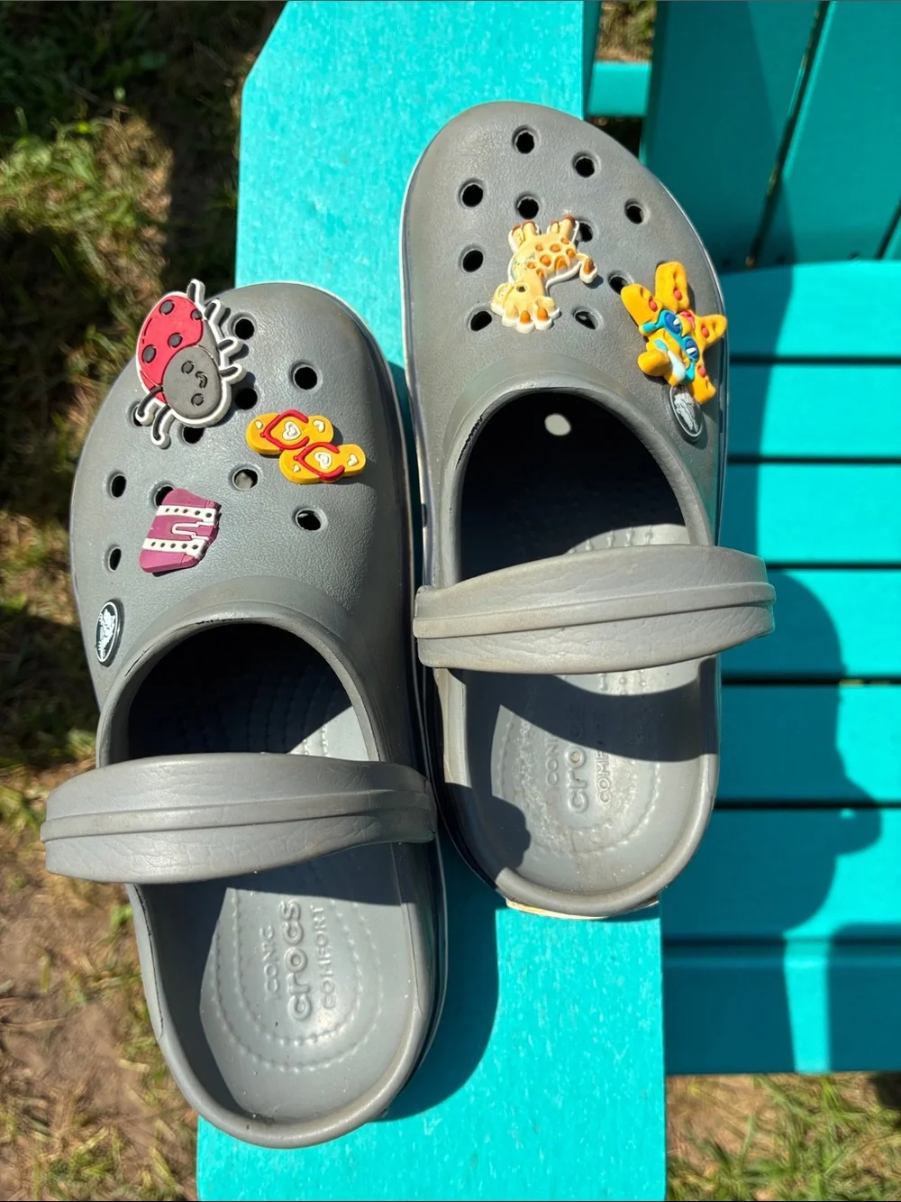 CROCS Kids Gray Slip-On Clogs with Fun Animal Charms